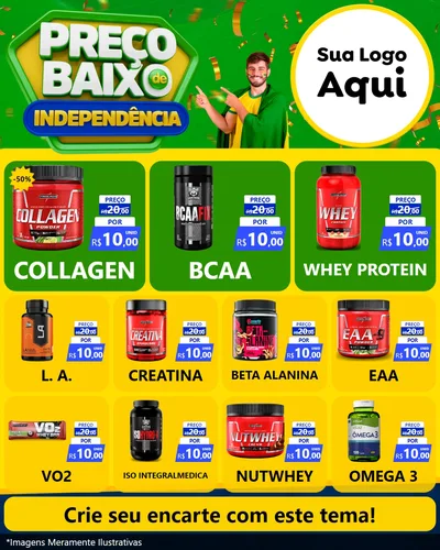 Modelo de Rede Social para Feed Instagram com o tema Preço Baixo de Independência para Suplementos alimentares