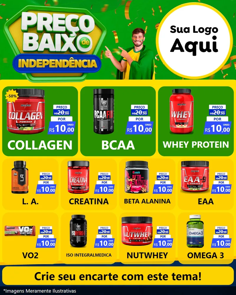 Modelo de Rede Social para Feed Instagram com o tema Preço Baixo de Independência para Suplementos alimentares