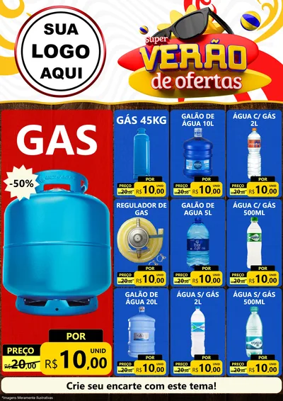 Modelo de Encarte para Encarte A4 Vertical com o tema Super Verão de Ofertas para Água e gás