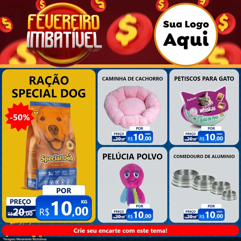 Modelo de Rede Social para Feed Facebook com o tema Fevereiro Imbatível para Pet Shop