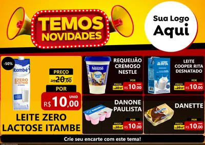 Modelo de Encarte para Encarte A4 Horizontal com o tema Temos Novidades para Frios e Laticínios