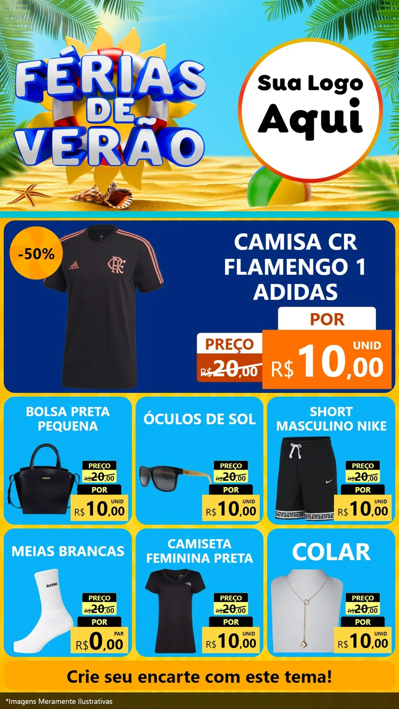 Modelo de Rede Social para Stories com o tema Férias de Verão para Roupas e acessórios