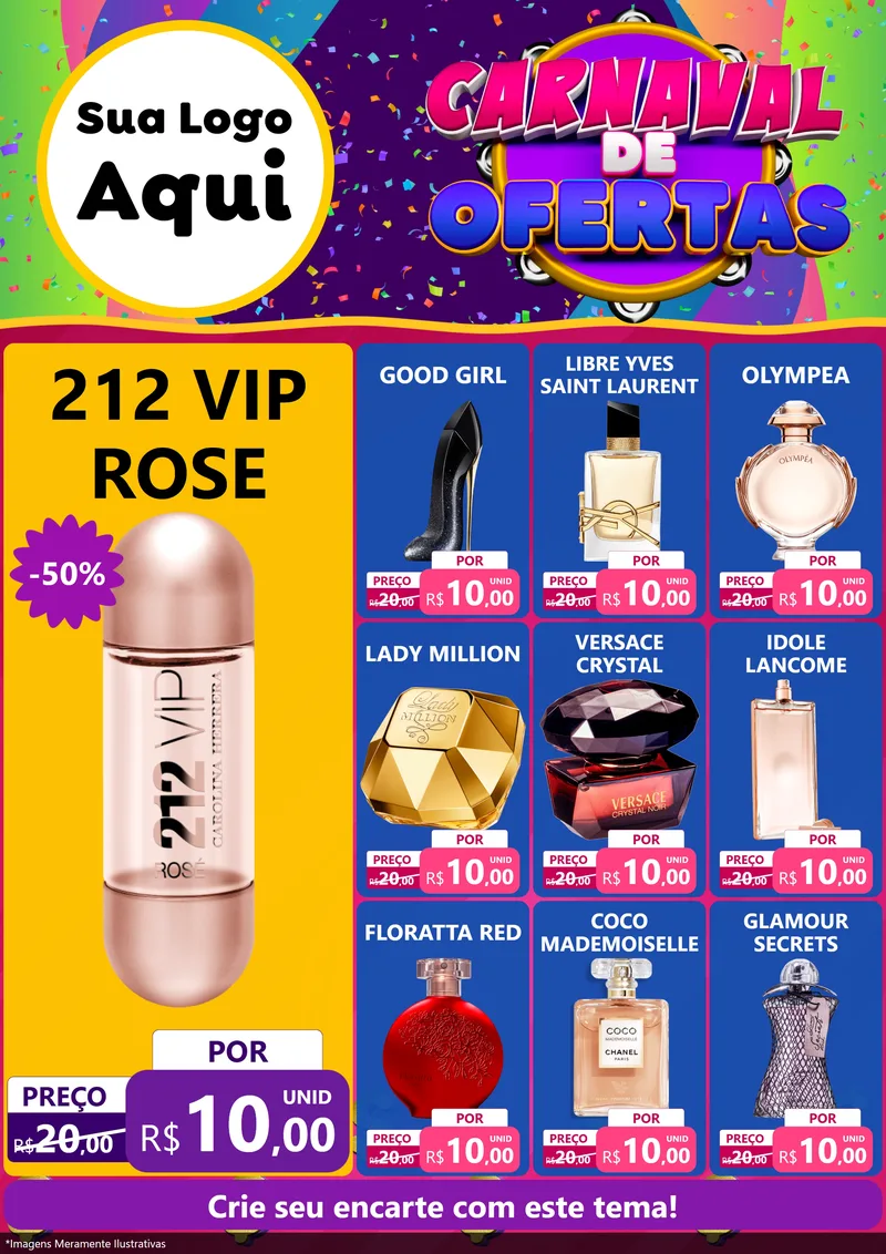 Modelo de Encarte para Encarte A4 Vertical com o tema Carnaval de Ofertas para Perfumes