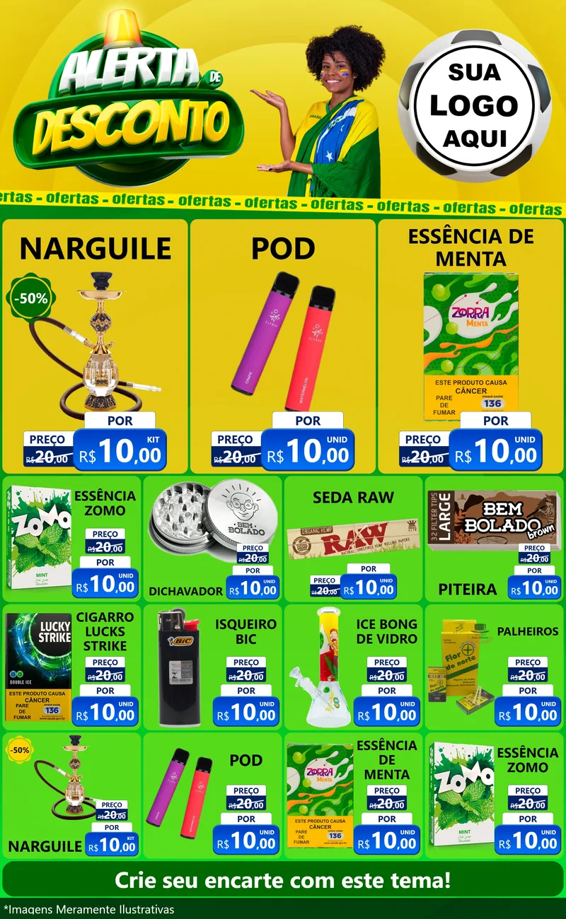 Modelo de Encarte para Encarte Grande com o tema Alerta de Desconto para Tabacaria