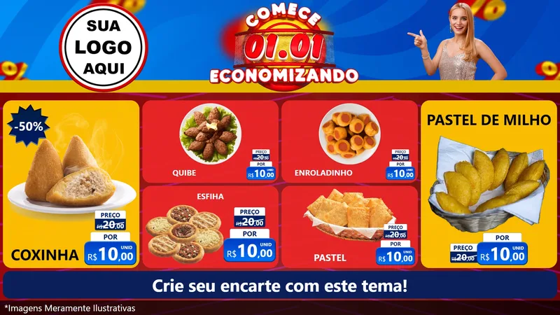 Modelo de TV para TV Horizontal com o tema Comece 1º de Janeiro Economizando para Salgadaria