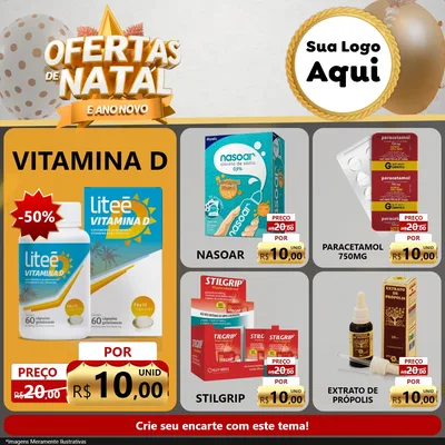 Modelo de Rede Social para Feed Facebook com o tema Ofertas De Natal E Ano Novo para Farmácia
