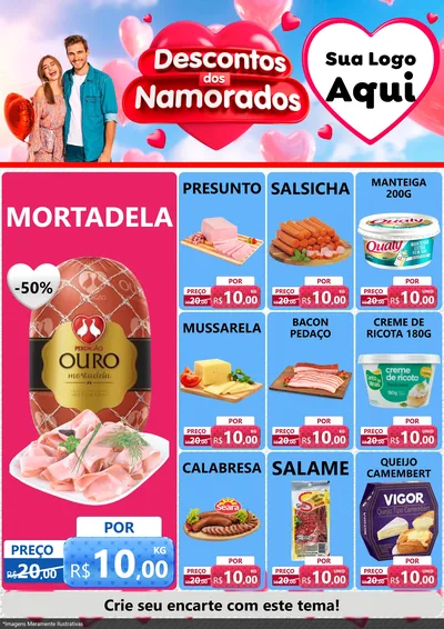 Modelo de Encarte para Encarte A4 Vertical com o tema Descontos dos Namorados para Frios e Laticínios