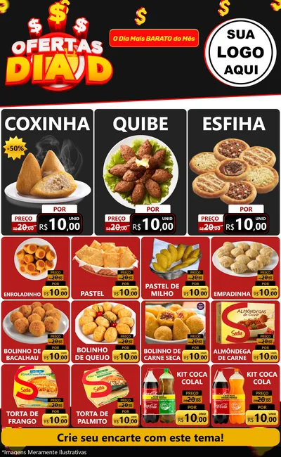 Modelo de Encarte para Encarte Grande com o tema Ofertas Dia D para Salgadaria