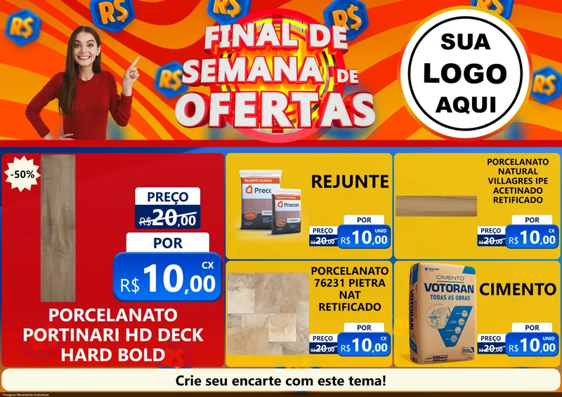 Modelo de Encarte para Encarte A4 Horizontal com o tema Final de Semana de Ofertas para Pisos e revestimentos