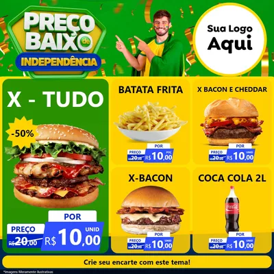 Modelo de Rede Social para Feed Facebook com o tema Preço Baixo de Independência para Hamburgueria
