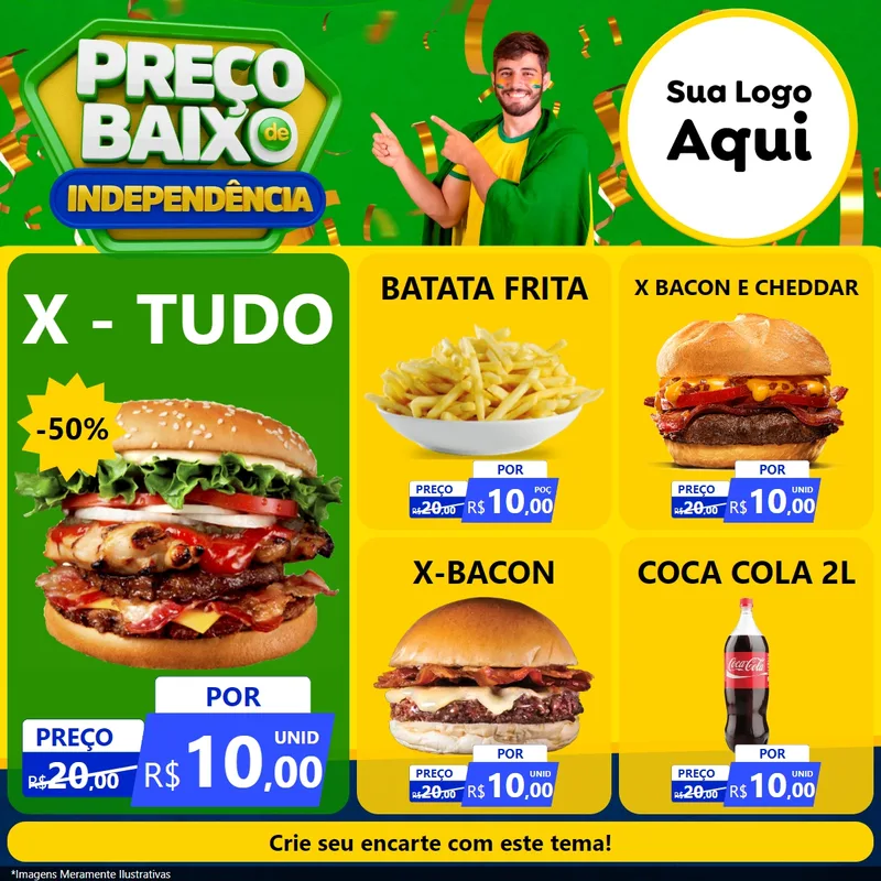 Modelo de Rede Social para Feed Facebook com o tema Preço Baixo de Independência para Hamburgueria