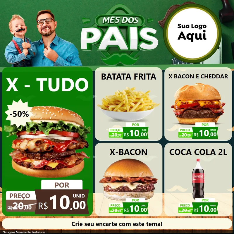Modelo de Rede Social para Feed Facebook com o tema Mês dos Pais para Hamburgueria