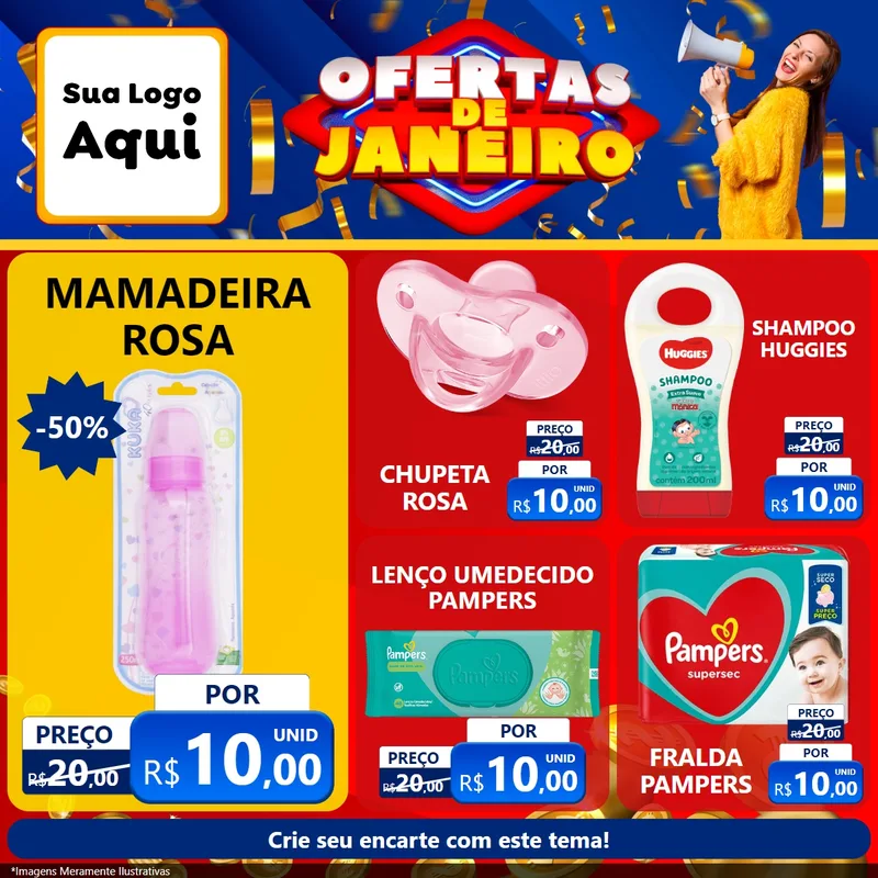 Modelo de Rede Social para Feed Facebook com o tema Ofertas de Janeiro para Bebês