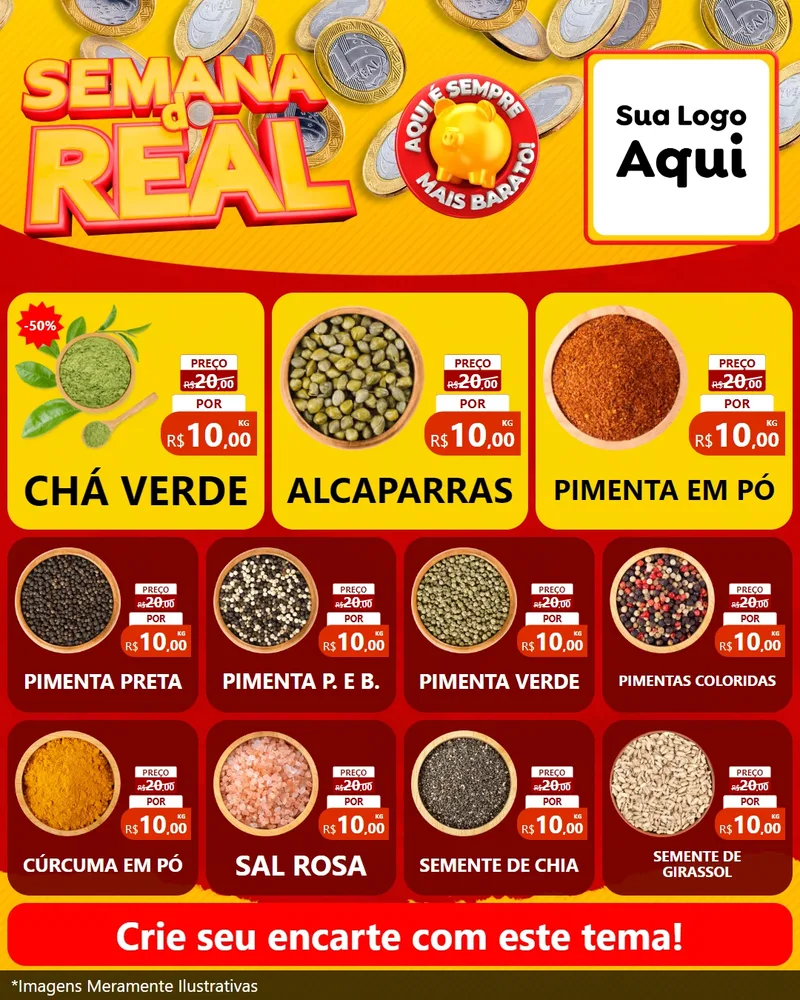 Modelo de Rede Social para Feed Instagram com o tema Semana do Real para Produtos Naturais