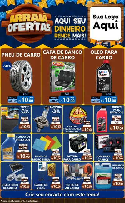 Modelo de Encarte para Encarte Grande com o tema Arraiá de Ofertas - Junina para Auto peças