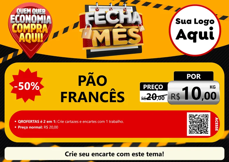 Modelo de Cartaz para Cartaz A4 Horizontal com o tema Fecha Mês para Padaria