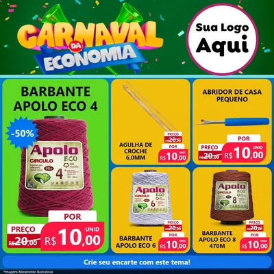 Modelo de Rede Social para Feed Facebook com o tema Carnaval da Economia para Armarinho e Aviamentos