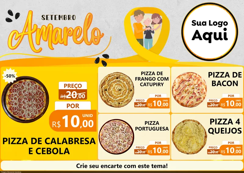 Modelo de Encarte para Encarte A4 Horizontal com o tema Setembro Amarelo para Pizzaria