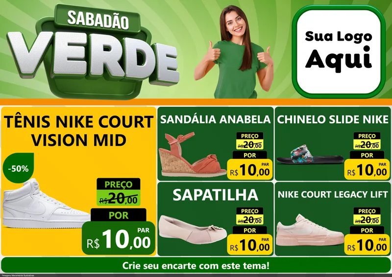 Modelo de Encarte para Encarte A4 Horizontal com o tema Sabadão Verde para Calçados