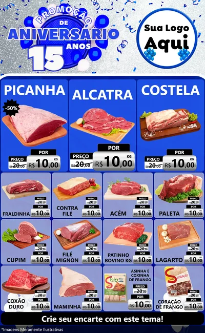 Modelo de Encarte para Encarte Grande com o tema Promoção de Aniversário - 15 Anos para Açougue
