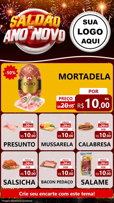 Modelo de Rede Social para Stories com o tema Saldão de Ano Novo para Frios e Laticínios