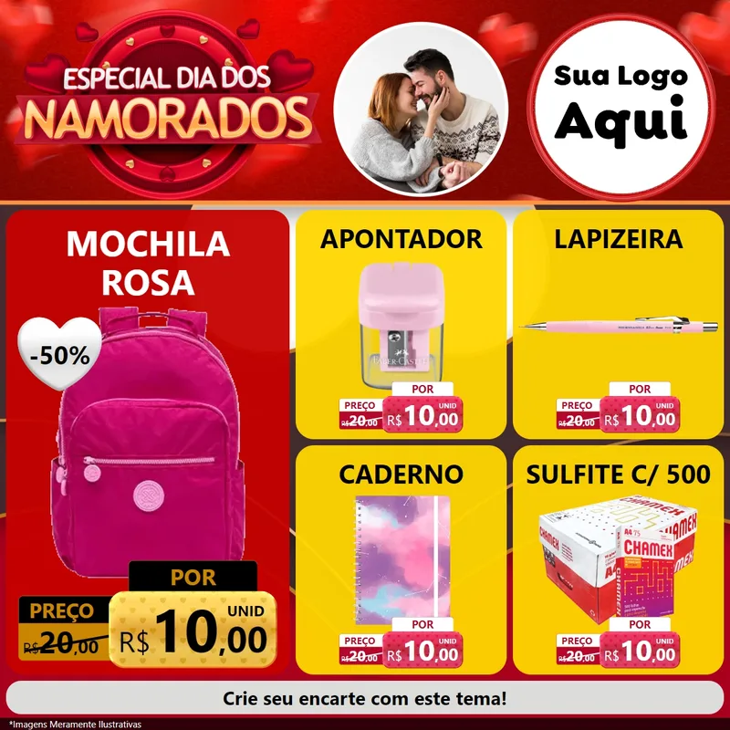 Modelo de Rede Social para Feed Facebook com o tema Especial Dia Dos Namorados para Papelaria