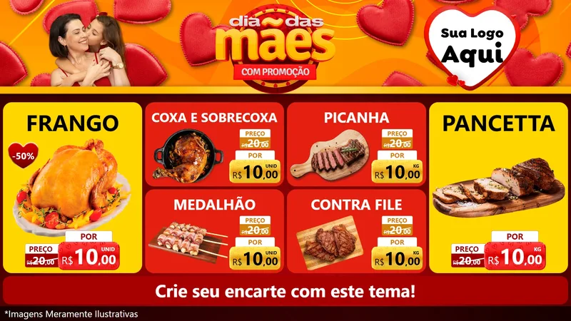 Modelo de TV para TV Horizontal com o tema Dia das Mães com Promoção para Assados