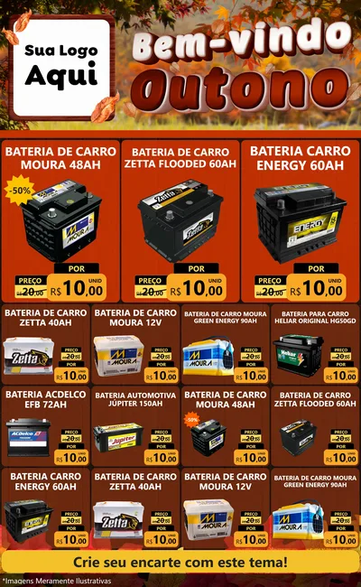 Modelo de Encarte para Encarte Grande com o tema Bem-vindo Outono para Baterias Elétricas