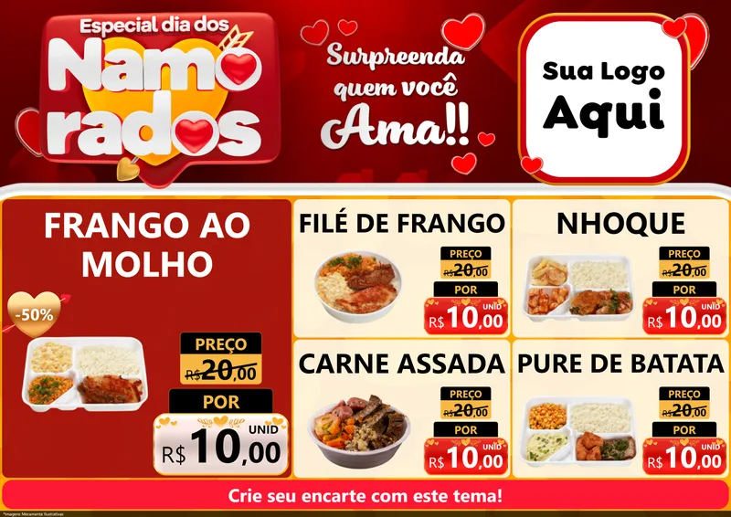 Modelo de Encarte para Encarte A4 Horizontal com o tema Especial Dia dos Namorados para Restaurante