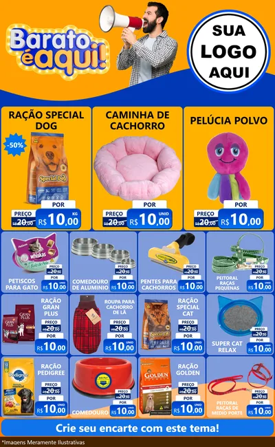 Modelo de Encarte para Encarte Grande com o tema Barato é aqui para Pet Shop