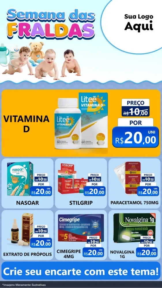 Modelo de Rede Social para Stories com o tema Semana das Fraldas para Farmácia