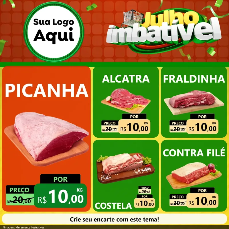 Modelo de Rede Social para Feed Facebook com o tema Julho Imbatível para Açougue