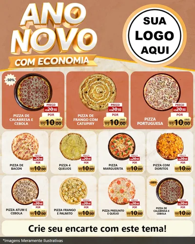 Modelo de Rede Social para Feed Instagram com o tema Ano Novo Com Economia para Pizzaria