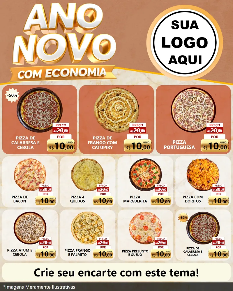 Modelo de Rede Social para Feed Instagram com o tema Ano Novo Com Economia para Pizzaria