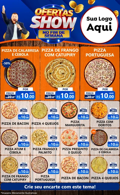 Modelo de Encarte para Encarte Grande com o tema Ofertas Show No Fim De Semana para Pizzaria