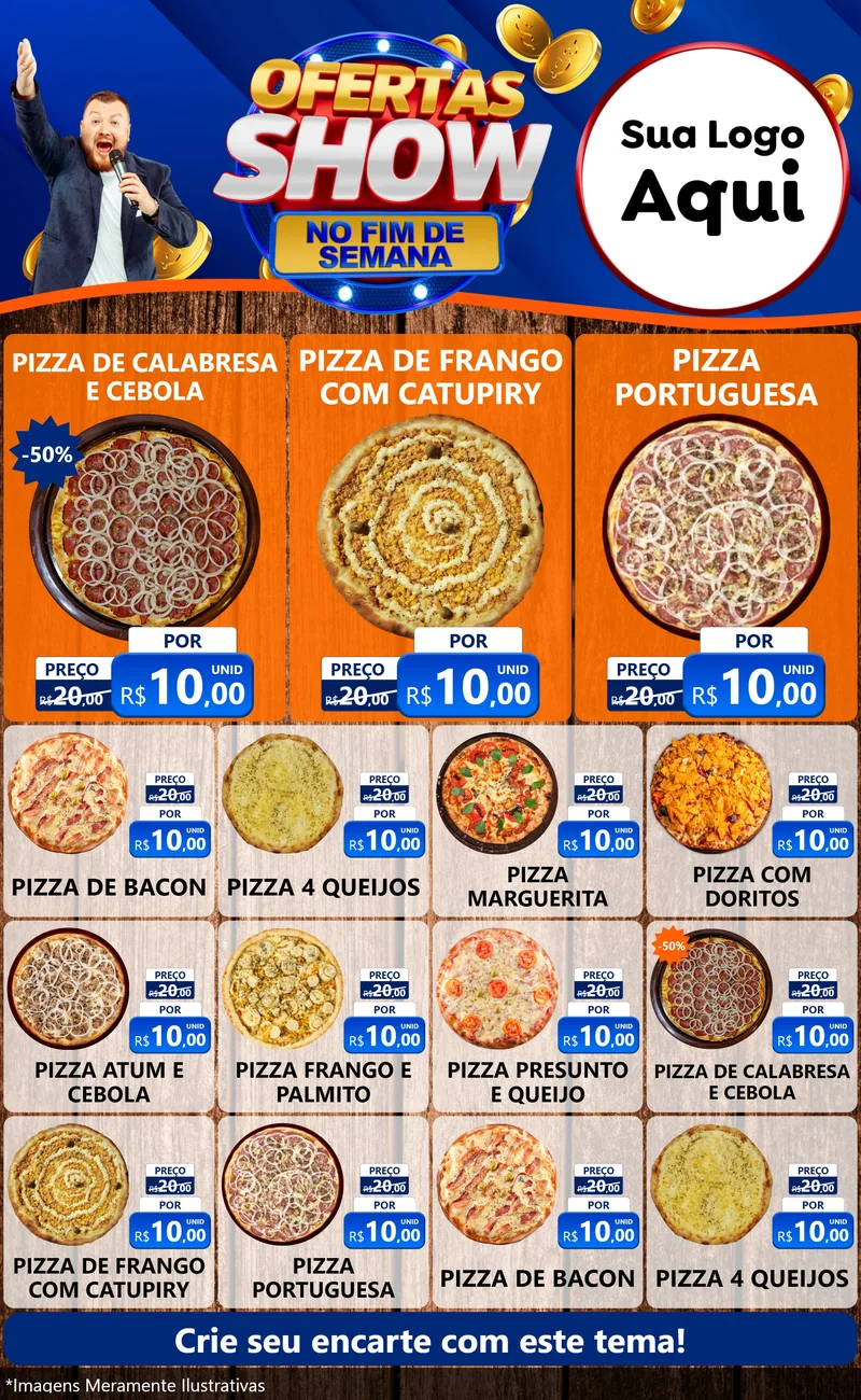 Modelo de Encarte para Encarte Grande com o tema Ofertas Show No Fim De Semana para Pizzaria