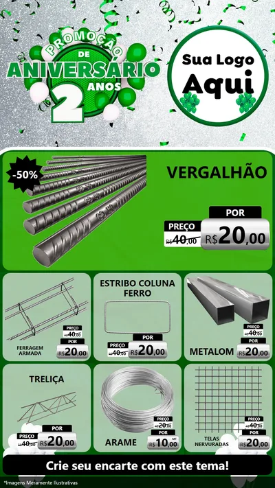 Modelo de Rede Social para Stories com o tema Promoção de Aniversário - 2 Anos para Ferragens