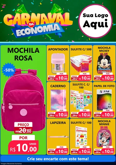 Modelo de Encarte para Encarte A4 Vertical com o tema Carnaval da Economia para Papelaria
