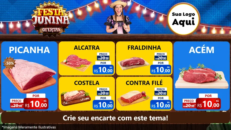 Modelo de TV para TV Horizontal com o tema Festa Junina Ofertas para Açougue