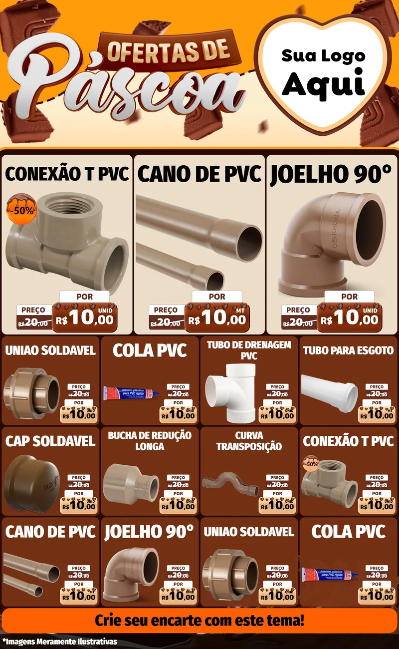 Modelo de Encarte para Encarte Grande com o tema Ofertas de Páscoa para Tubos e conexões