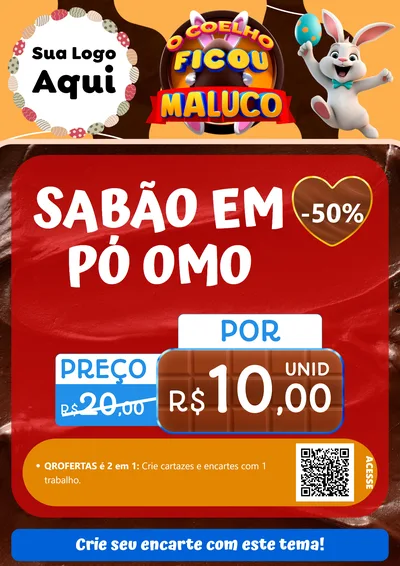 Modelo de Cartaz para Cartaz A4 Vertical com o tema O Coelho Ficou Maluco - Páscoa para Produtos de Limpeza
