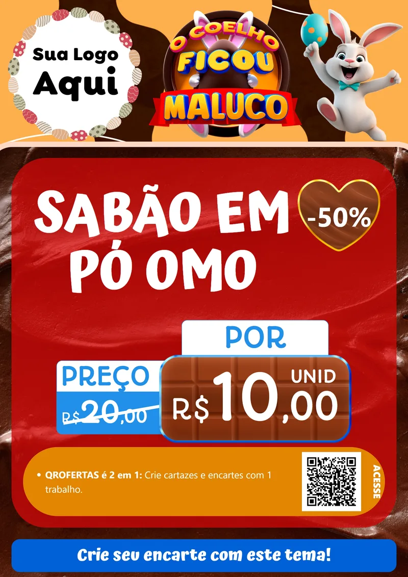 Modelo de Cartaz para Cartaz A4 Vertical com o tema O Coelho Ficou Maluco - Páscoa para Produtos de Limpeza