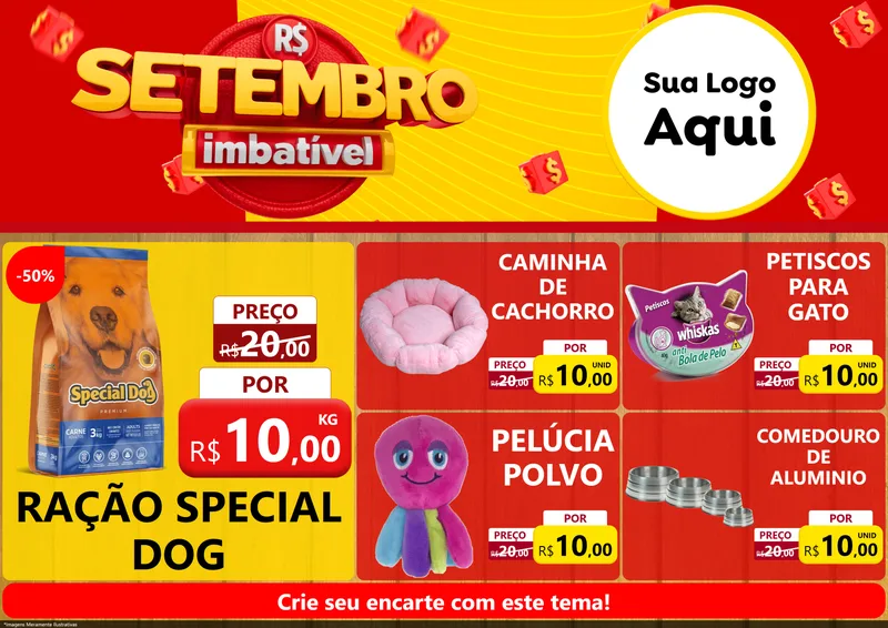 Modelo de Encarte para Encarte A4 Horizontal com o tema Setembro Imbatível para Pet Shop