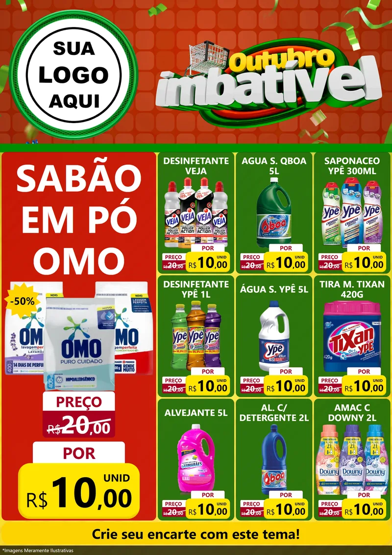 Modelo de Encarte para Encarte A4 Vertical com o tema Outubro Imbatível para Produtos de Limpeza