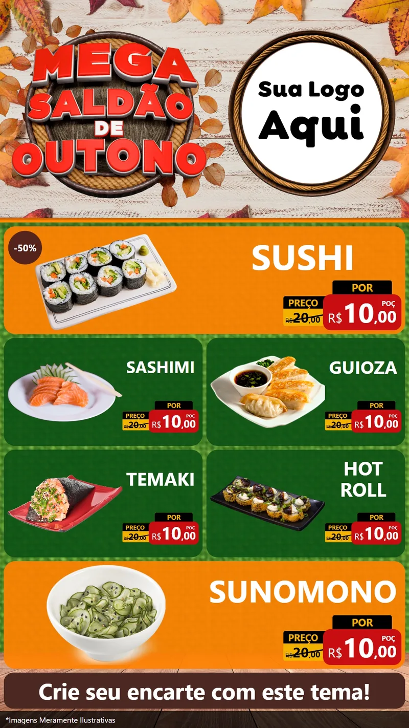Modelo de TV para TV Vertical com o tema Mega Saldão de Outono para Comida japonesa
