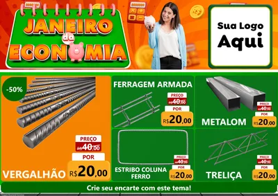 Modelo de Encarte para Encarte A4 Horizontal com o tema Janeiro da Economia para Ferragens