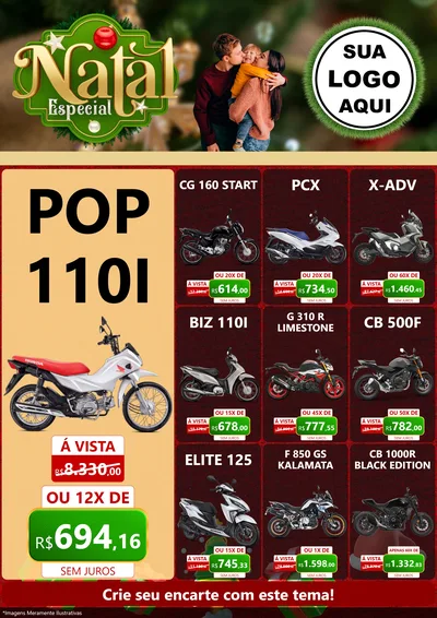Modelo de Encarte para Encarte A4 Vertical com o tema Natal Especial para Concessionaria de Motos