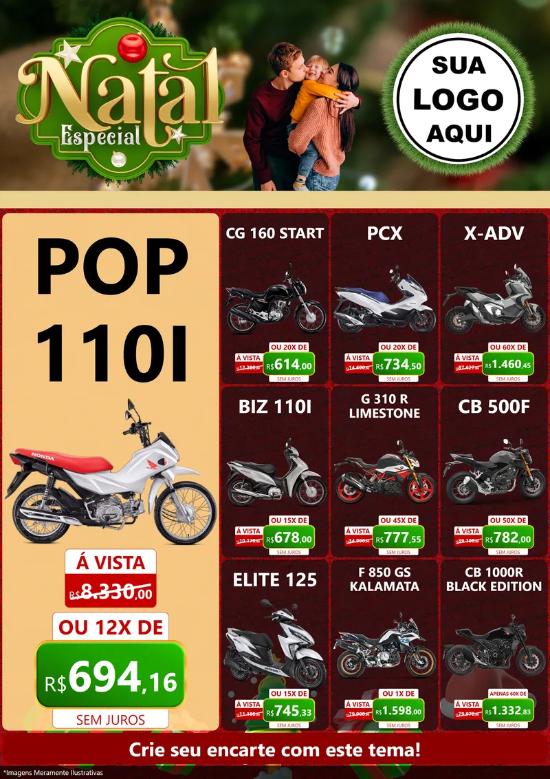 Modelo de Encarte para Encarte A4 Vertical com o tema Natal Especial para Concessionaria de Motos
