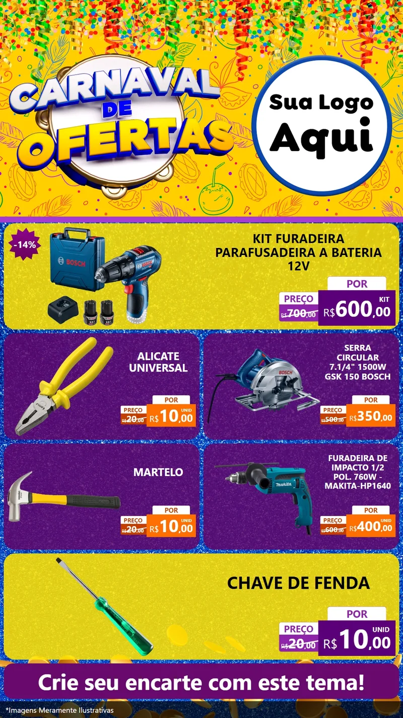 Modelo de TV para TV Vertical com o tema Carnaval de Ofertas para Maquinas e Ferramentas