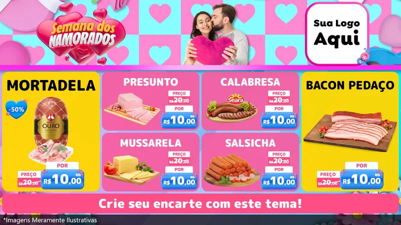 Modelo de TV para TV Horizontal com o tema Semana dos Namorados para Frios e Laticínios